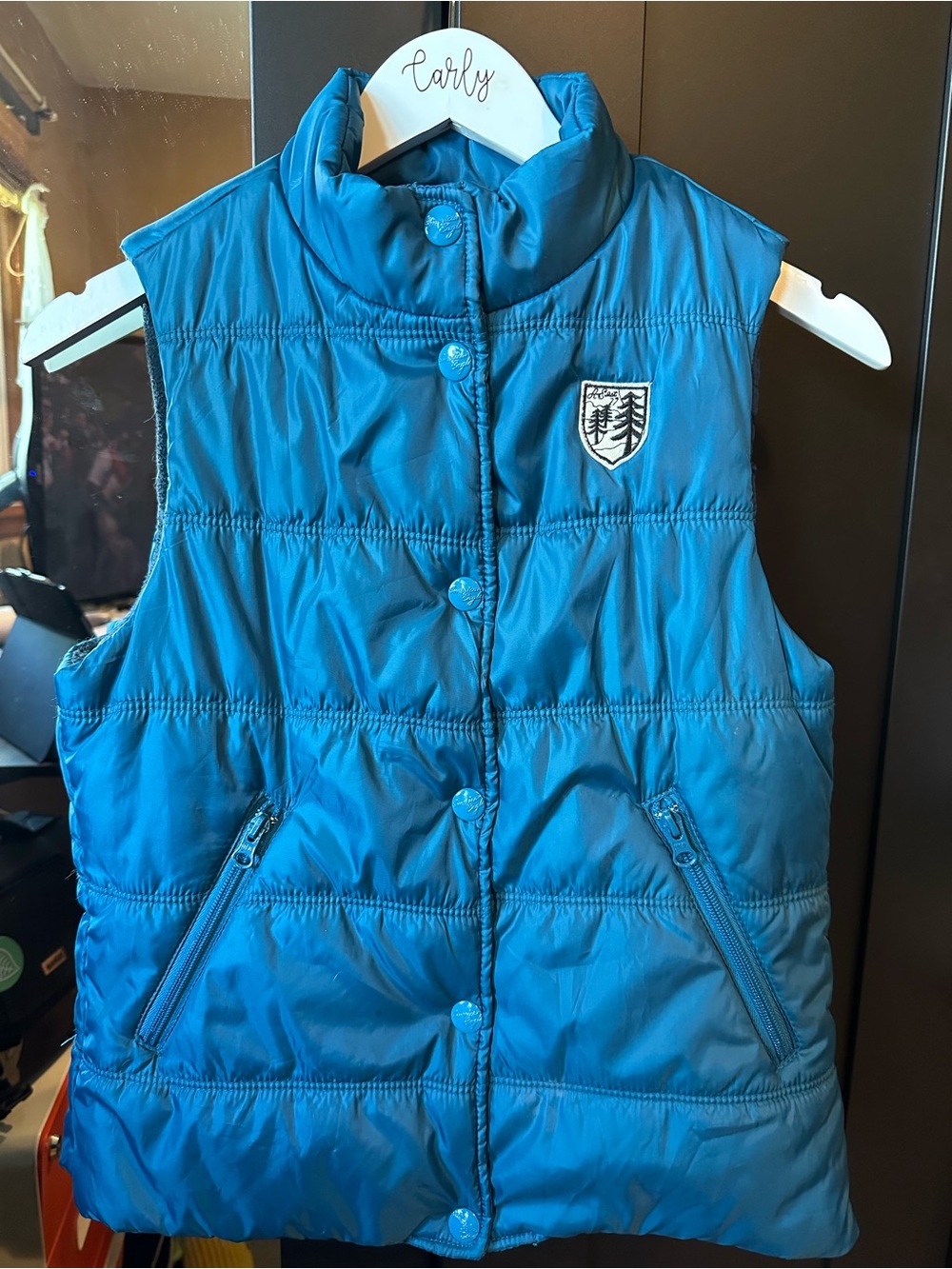American Eagle Blue Fleece Lined Quilted Puffer Vest Small Y2K Gorpcore